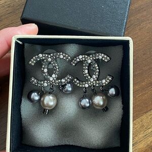 Chanel Gunmetal Pear Earrings